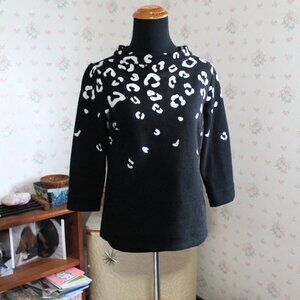 Talbots Jacquard Ombré Back-Zip Top ,Leopard Print, Black & White, Petite